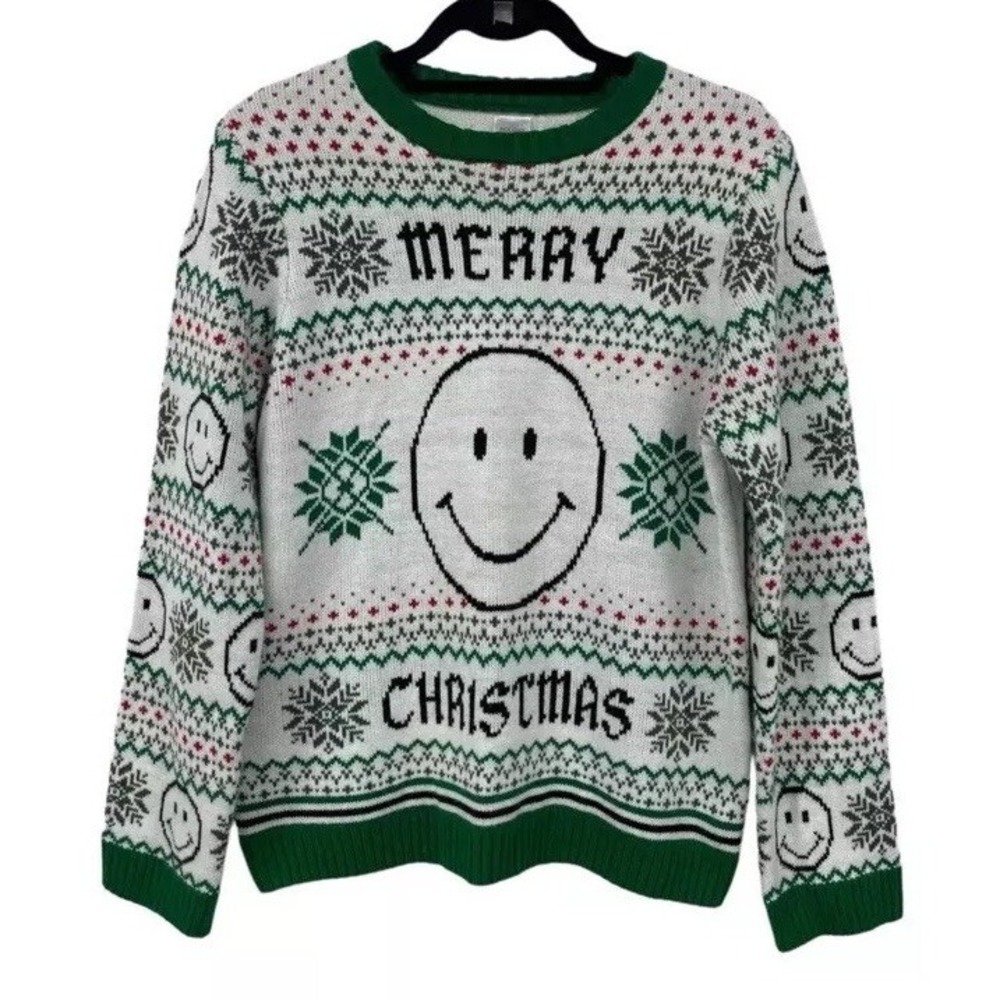 Holiday Time Sweater XXL 16 Merry‎ Christmas Smiley Face Crewneck Ugly Holiday